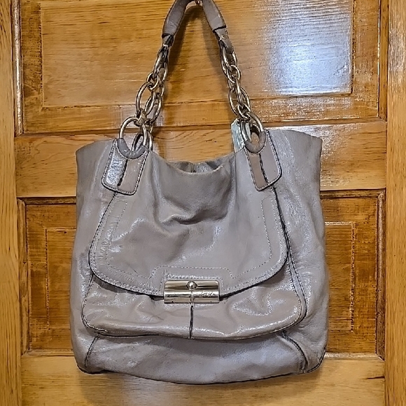 Coach Handbags - Coach Gray Leather Shoulder Bag with Chain Detail